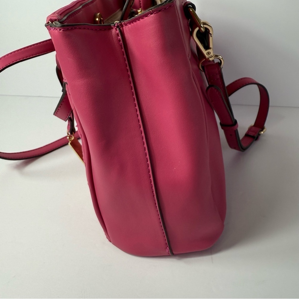 Trina Turk Fuchsia Quilted Satchel Bag with Gold Hardware - Hot Pink Crossbody - Picture 9 of 16